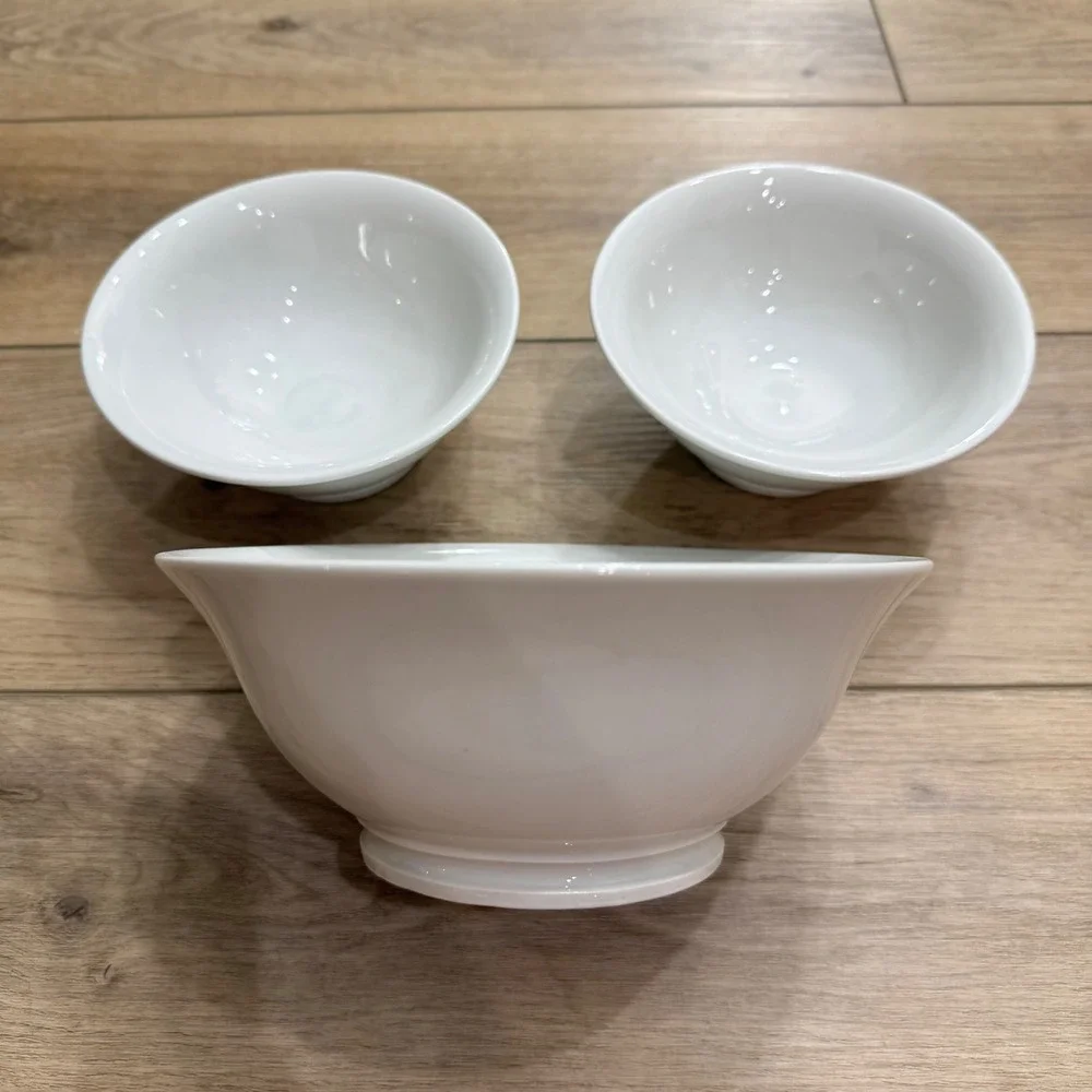 Vintage Pillivuyt France White Porcelain Footed Bowls Set of 3 French Bistro